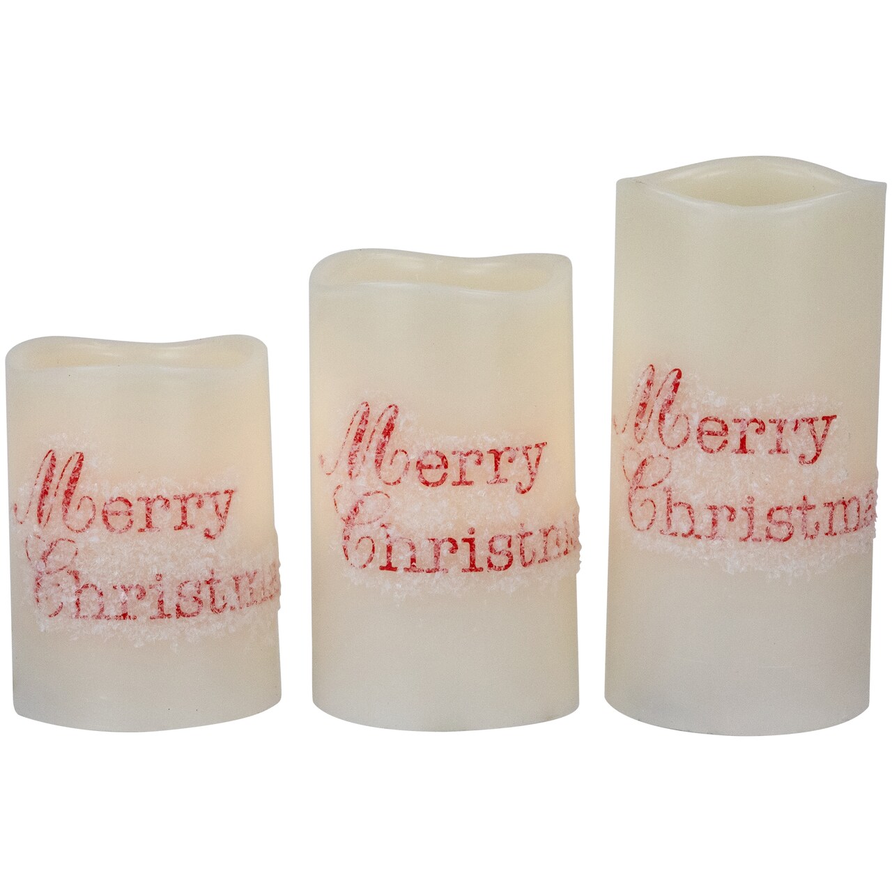 Northlight LED Flameless Frosted "Merry Christmas" Wax Pillar Candles - 6" - Set of 3